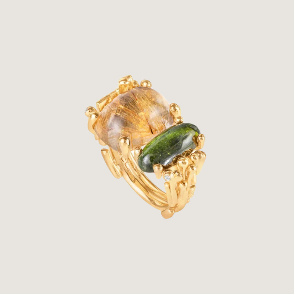 BoHo ring m.rutilkvarts og grøn turmalin