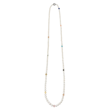 Collier hvid ferskvandsperle med mix sten 90cm