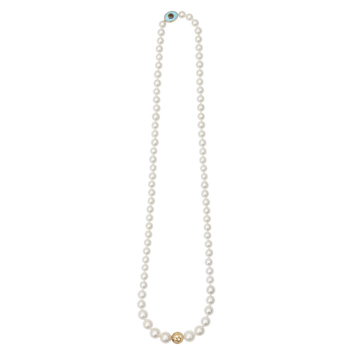 Collier hvid ferskvandsperler med Evil Eye