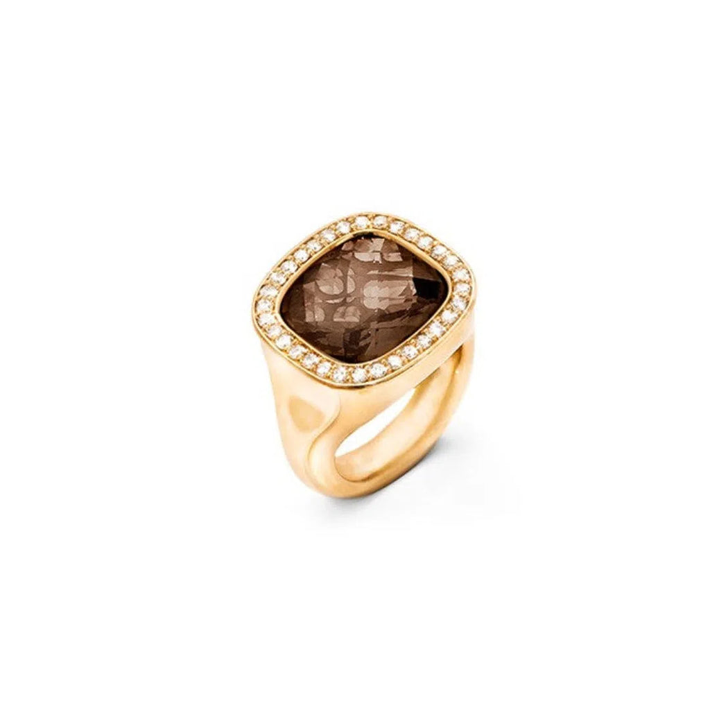 Cushion ring i 18kt rødguld med røgkvarts og brillanter TW.VS