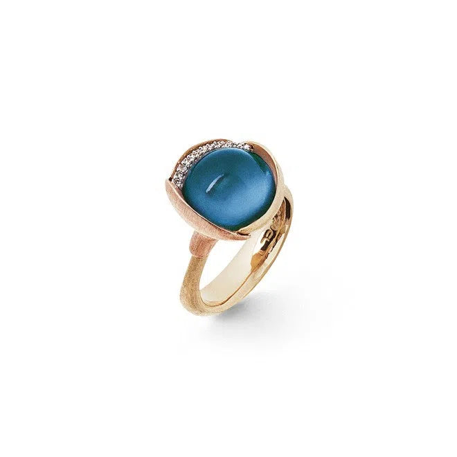 Lotus ring i 18kt rødguld med London blue topas og brillanter TW.VS