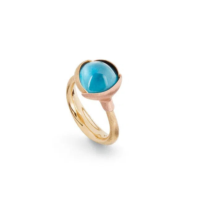 Lotus ring i 18kt rødguld med sky blue topas