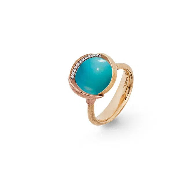 Lotus ring i 18kt rødguld med turkis og brillanter TW.VS