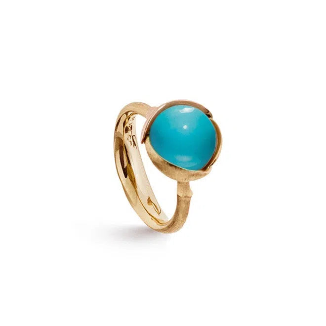 Lotus ring i 18kt rødguld med turkis