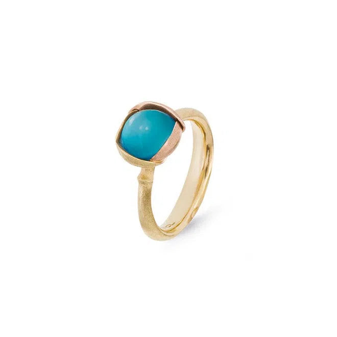 Lotus ring i 18kt rødguld med turkis