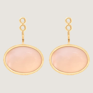 Lotus vedhæng til ørering i 18kt rødguld med blush månesten