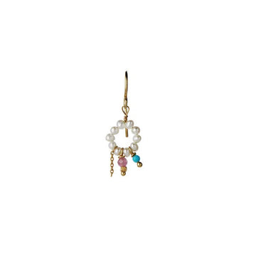 PETIT HEAVENLY PEARL DREAM EARRING GOLD – TURQUOISE & PINK STONES & CHAIN